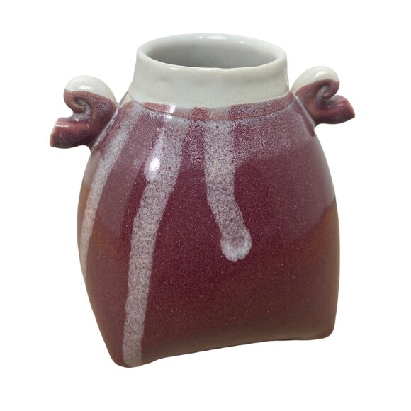 Studio Pottery Beautiful Glaze Signed By Artist Burgundy Glaze MCM Style 4.25 in - Picture 1 of 5